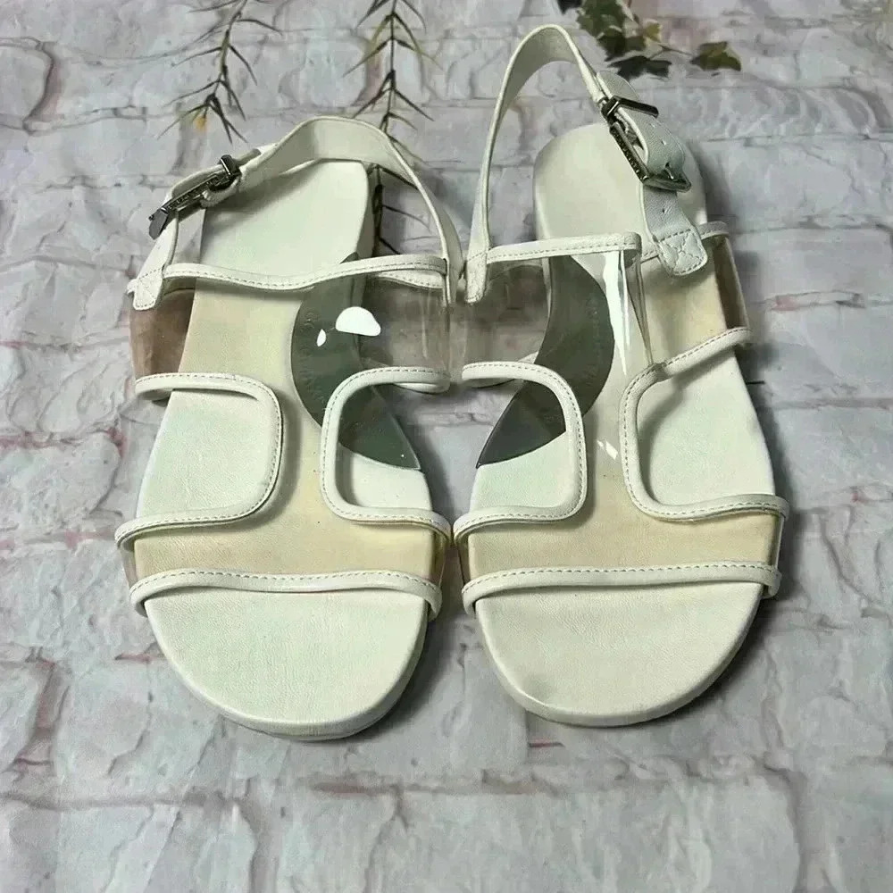BCBGMaxazria clear panel sandals low platform size 6.5